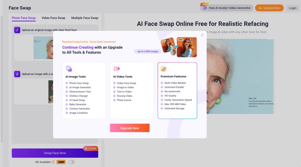 Vidnoz AI face swap tool interface